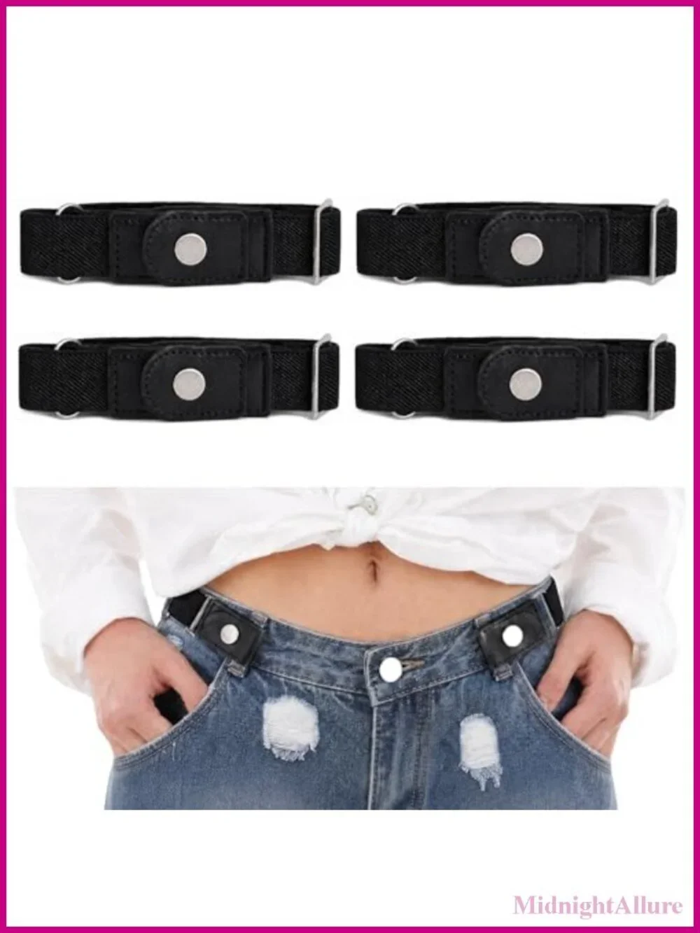 4 Pack No Buckle Elastic Side Belt Adjustable Stretch Waistband for Pants